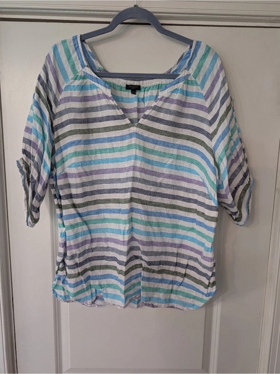 Talbots Tops - Talbots Striped V-Neck Short Sleeve Top in Mint, Lavender & Gray